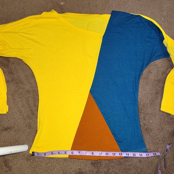 Vintage Geometric Colour Block Slub Top, 80s Style, M - Picture 4 of 7